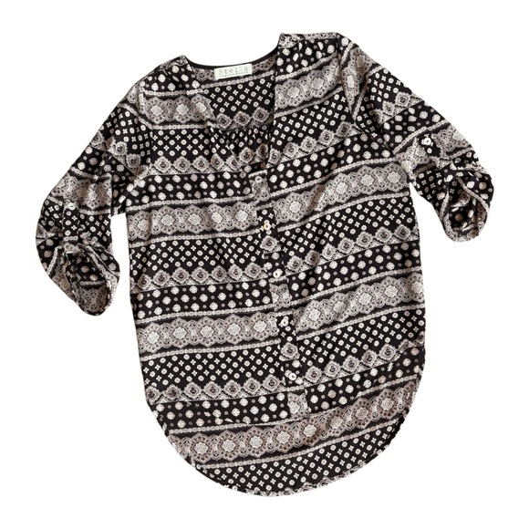 Stella Laguna Beach Tops - Black and Tan Button Up Blouse